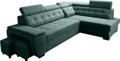 Produktbild von Robin Grand Ecksofa mit Schlaffunktion Bettkasten Kopfstützen 277x180x86 Flaschengrün Rechst