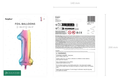 Immagine prodotto di Palloncino in foil numero 1 Palloncino numerato 86 cm Pastello Colorato
