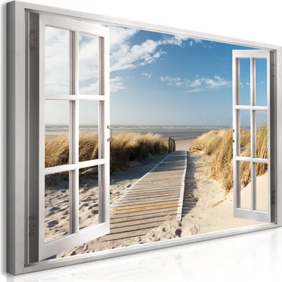 Produktbild von Wandbild Mega XXXL Fensterblick 250x125 cm Einteiliger XXL-Format Kunstdruck zur Selbstmontage Leinwandbilder moderne Bilder DIY Wanddekoration Wohnung Deko Insel Meer See Strand c-C-0179-ak-e