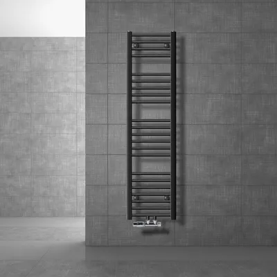 Obrázek produktu pro LuxeBath koupelnový radiátor středové připojení 300 x 1400 mm antracit rovný s termostatem a připojovací sadou Rohový nástěnný radiátor, bez topného tělesa
