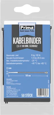 Immagine prodotto di Prima Kabelbinder 2,5x100mm schwarz 50 Stück