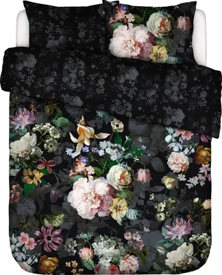 Produktbild von Essenza Satin-Bettwäsche-Garnitur Fleur Festive Farbe Almost black Größe 135x200+80x80