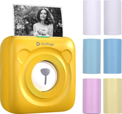Obrázek produktu pro PeriPage Mini kapesní tiskárna štítků Tiskárna štítků Termotiskárna Tiskárna papíru s připojením Bluetooth s 2 × bílým termopapírem + 3 × barevným termopapírem + 1 × bílým lepicím papírem, žlutý