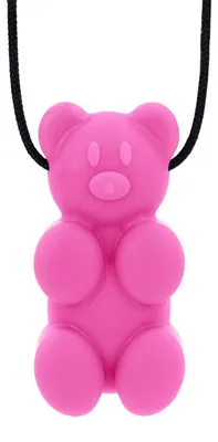 Produktbild von Ark Therapeutics Kaukkette Gummy Bear sensorisches Spielzeug rosa Vriendelijk berenvormige kauwketting, ideaal voor wie een gladde kauwstructuur prefereert.