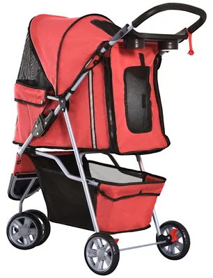 Produktbild von Hundebuggy klappbar Stahlrahmen Oxford-Gewebe Becherhalter Unterkorb Netzfenster Reflektoren bis 10 kg Rot 75 x 45 x 97 cm FaltmaØ 83 x 45 x 25 cm