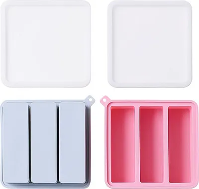 Image de 2 moules polyvalents en silicone, Grand bac à glaçons, 3 moules à savon creux rectangulaires en silicone, moules à bonbons, moules à chocolat, moules à gelée