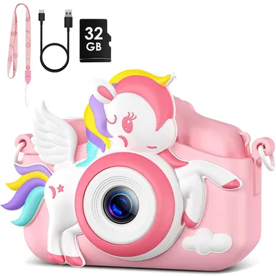 Produktbild von KinderKamera,Sofortbildkamera,1080P 2,0’’ Kinder mit 32GB-Karte Kinder Geschenk für 3-12 Jahre Jungen und Mädchen Weihnachten Spielzeug,Rosa