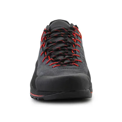 A front view of a hiking shoe against a white background.