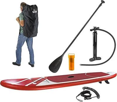 Imagen del producto de Tabla de surf para paddleboard Silecomplaza, dimensiones 305x71 cm, peso máximo 90 kg, color rojo, inflable, modelo 305/71R, incluye remo y accesorios