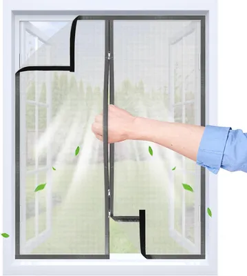 Imagen del producto de Mosquitera para ventanas, color gris claro, 65x115 cm, con cierre de velcro y cremallera, para protección contra insectos