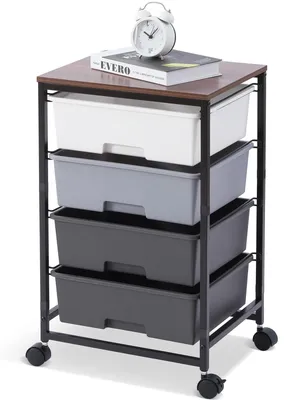 Immagine prodotto di Carrello con 4 cassetti, piano in legno, colore grigio, per la cucina