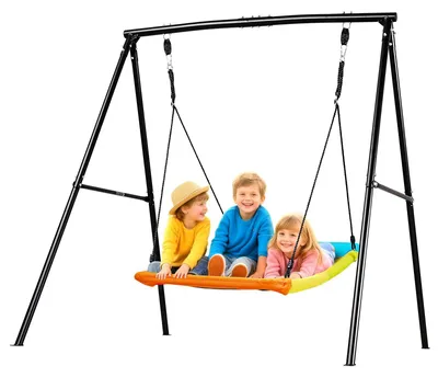 Produktbild von Garten- und Kinderschaukel - A-Gestell aus Metall - Schaukelsitz 150 x 81 cm - Tragkraft bis 200 kg - Mit spiralförmigen Bodenankern - Wetterfest - Bunt