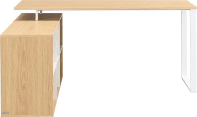 Produktbild von Eckschreibtisch mit Ablageflächen - MDF - Weiß und natur - NIPILI