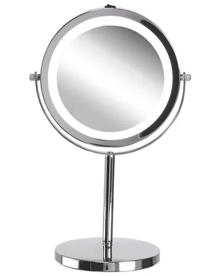 Produktbild von BELIANI Kosmetikspiegel Silber dia. 20 cm Metall mit LED Beleuchtung Vergrößerung Rund Glamour Modern für Badezimmer für Schminktisch