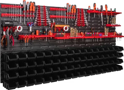 Obrázek produktu pro Nástěnný panel na nářadí 172x78 cm s 68 ks. Krabic závěsný Boxy se sadou držáků plastová