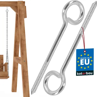 Image de KOTARBAU® Lot de 2 Crochet à Visser Pour Balançoire Acier Galvanisé ⌀ 12x240 mm Argent Crochet Plafond pour Bois Fixation Sécurisée Queue de Cochon