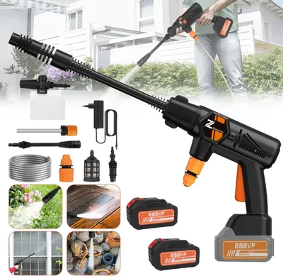 Immagine prodotto di Idropulitrice a batteria - Pistola di lavaggio 21 V per auto - Pressione 200 bar - Ugello rotante 0-45° - Ugello in rame - Con tubo flessibile - Marrone