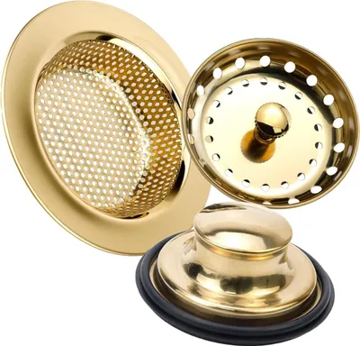 Produktbild von 3-teiliger goldener Abflusssiebstopfen, Küchen-Abflusssieb aus Edelstahl, Müllentsorgungsstopfen, universeller Anti-Verstopfungs-Küchenspülbeckenfilter, Siebkorbsieb, breiter Rand für den Abfluss