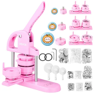 Produktbild von VEVOR Button Maker Maschine, 0,98 Zoll/25mm Pin Maker, installationsfreies Badge-Stanzpress-Kit, Kinder DIY Geschenke Button-Herstellungszubehör mit 500 Stück Button-Teilen, Kreisschneider, Zauberbuch, 25&32&58 mm 3 in 1-a, Rosa