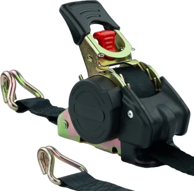 Produktbild von Automatik Spanngurt Zurrgurt mit Rückhol-Automatik + Ratsche + Doppelspitzhaken bis 300 kg | 3 Meter lang | 25 mm breit | Spanngurt mit Aufrollautomatik