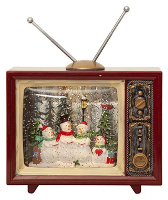 Image de Décoration de Noël LED « Vinter », remplie d'eau et de paillettes, téléviseur rétro, piles + minuterie, L 19 cm