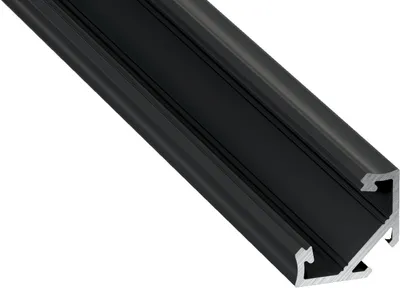 Produktbild von LED Aluminium Profil Leiste Schwarz | Typ C Neigungswinkel 45° | Mit Endkappe und Halterung | Milchig Abdeckung | 1m