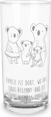Produktbild von Mr. & Mrs. Panda Glas Koala Familie 400 ml - Transparent - Geschenk, Papa, Wasserglas, Trinkbecher, Cocktailglas, Geschwister, Muttertag, Trinkglas, Tumbler, Kinder