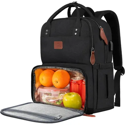 Image de Sac à dos pour ordinateur portable avec compartiment isotherme, port USB, pour écran de 17 pouces, couleur noire