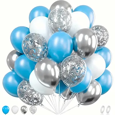 100 Luftballons 30 cm, Blau-Silber-Weiß, Partydekoration