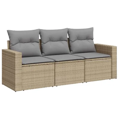 Produktbild von 3-tlg. Garten-Sofagarnitur mit Kissen Beige Poly Rattan