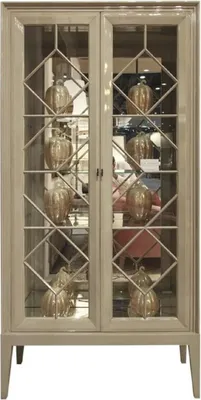 Produktbild von Casa Padrino Luxus Vitrine Grau 110 x 42 x H. 220 cm - Edler Massivholz Vitrinenschrank mit 2 Glastüren - Luxus Wohnzimmer Möbel