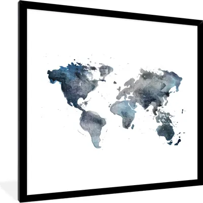 Produktbild von MuchoWow® MuchoWow® Gerahmtes Poster Weltkarte - Aquarell - Abstrakt 40x40 cm - Poster mit zchwarzem Bilderrahmen - Mit Rahmen - Wanddekoration Schlafzimmer