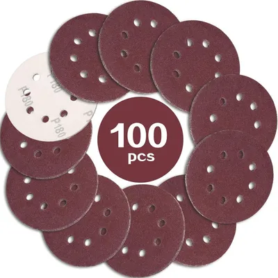 Productafbeelding van Schuurpapier 125mm met klittenband, korrelgrootte 180, 100 stuks, rond, met 8 gaten, geschikt voor excenterschuurmachines