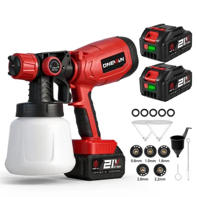Produktbild von Farbsprühgerät 21V Akku Farbsprühsystem HVLP mit 5 Düsen & 2 Akkus, 1400ml Reinigungsfunktion Farbspritzpistole, für Möbel, Wand, Türen, Zaun, DIY