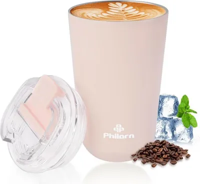 Obrázek produktu pro Termohrnek hrnek na kávu 380ml růžový víčko z nerezové oceli nepropustný