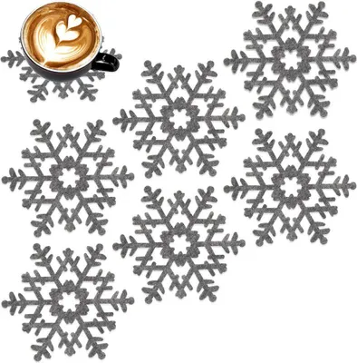 Produktbild von Orion Becheruntersetzer Tassenuntersetzer Tassenunterlagen Unterlage Untersetzer Filz Schneeflocke grau 6er-Set 13,5 cm