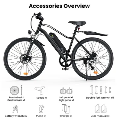 Produktbild von Elektrofahrrad - City-E-Bike 66 cm - 250 W - 36 V 15 Ah Lithiumakku - Reichweite über 60 km - Höchstgeschwindigkeit unter 25 km/h - Bürstenloser Motor - Kohlenstoffstahlrahmen