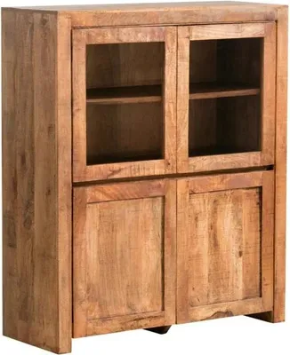 Produktbild von Massivholz Highboard mit Glastüren - Stilvolles Möbel für Wohn- und Esszimmer