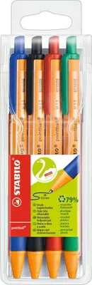 Image de Stylos à bille rétractables - STABILO pointball - Pack de 4 - bleu, noir, rouge, vert