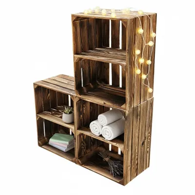 Produktbild von Holzkiste gehobelt & geflammt 50x40x30cm - Regal-Box Obstkiste mit Boden