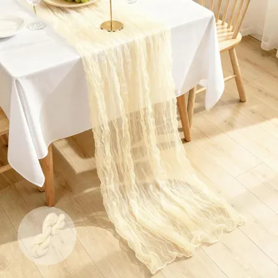Obrázek produktu pro Běžec na stůl z mušelinu, béžová barva, 90 x 300 cm, lze prát
