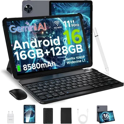 Produktbild von Android 16 AI Tablet 11 Zoll mit Tastatur & Maus, 16GB RAM 128GB ROM erweiterbar 2TB, T7200 Octa Core, 8580mAh, 90Hz Display, WiFi 5,Gaming Tablet Kit