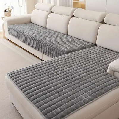 Produktbild von 2 Stück dunkelgrau Flannel Sofabezug，4-5 Sitzer Couchbezug,  Antirutsch Sofahusse Möbelschutz，Heimdekoration,Klassisches Design, (90x160cm+90x210cm).