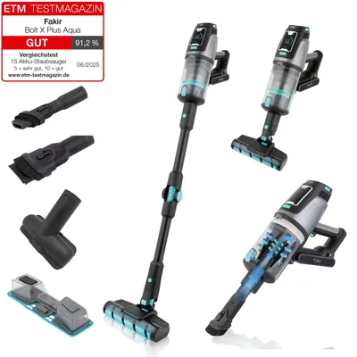 Produktbild von Fakir Bolt X Plus Aqua Akkustaubsauger mit 550 Watt, HEPA-Filter, 0,6 Liter Staubvolumen, mit Wischfunktion und Knickrohr, Schnellladefunktion