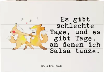 Produktbild von Mr. & Mrs. Panda Box Füchse Salsa tanzen 22 x 15 cm - Weiß - Geschenk, Kiste mit Deckel, Tanzkurs, Truhe, Erinnerungskiste, fotobox, schatztruhe, Tanzschule