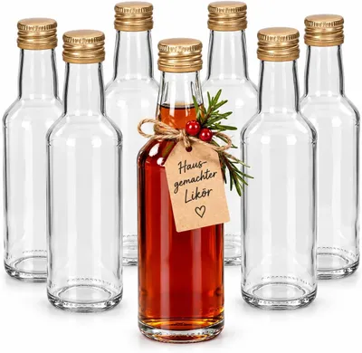 Produktbild von 6 Likörflaschen 200 ml zum Befüllen – kleine Schnapsflaschen Glas für Likör, Schnaps & Spirituosen