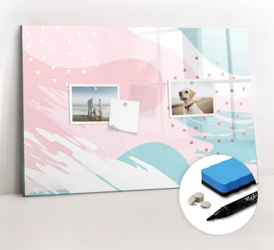 Produktbild von Magnetpinnwand Memoboard - Zubehörsatz - Schwarzer Marker + Schwamm + Magnete - 60 x 40 cm - Pastellabstraktion