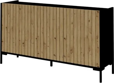 Produktbild von Moderne Kommode LANDO 2 Schrank Lamellen 150 cm Wohnzimmerschrank Eiche Artisan / Schwarz