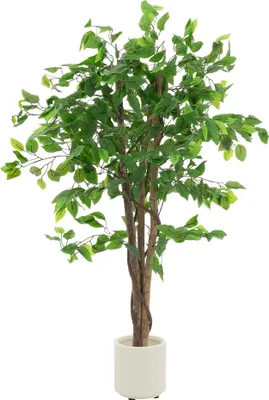 Produktbild von ML-Design Kunstpflanze Ficus 120cm Künstliche Pflanzen groß wie echt Zimmerpflanze mit Naturholzstamm im Topf Pflegeleichter Plastikpflanzen Kunstbaum