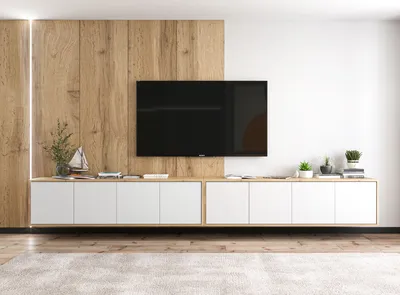 Produktbild von 2 Stk Hängende TV-Schrank 2 x Apollo 2 MAT 300 TV Hängeschränke Hängend  Modern Lindner Möbel 300cm x 39cm x 35cm Farbe: Wotan Eiche matt - weiß matt